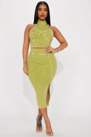 Anisa Ribbed Skirt Set - Lime