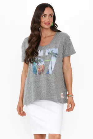 Anisha Grey Palm Cotton Blend Tee