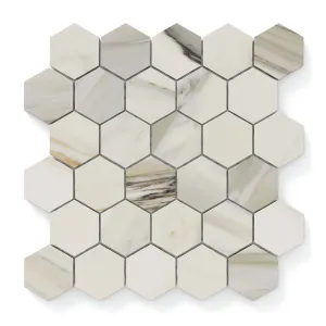 Aniston 2x2 Matte Porcelain Hexagon Mosaic Tile in Calacatta Cremo