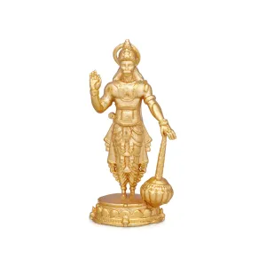 Anjaneya Statue - 3 x 1.5 Inches | Copper Idol/ Gold Polish Standing Hanuman Statue for Pooja/ 105 Gms Approx