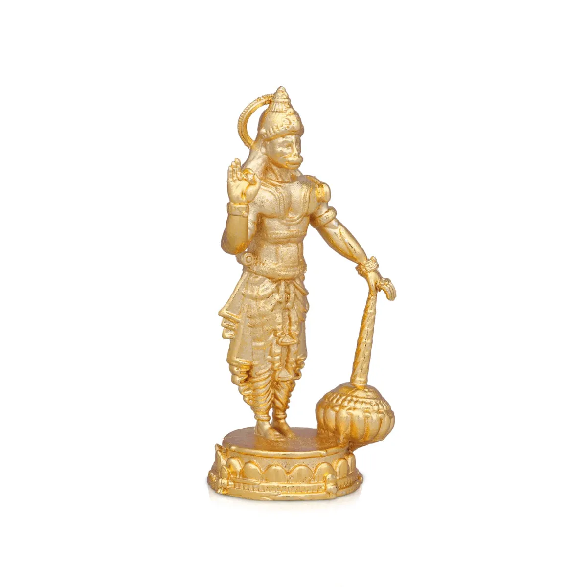 Anjaneya Statue - 3 x 1.5 Inches | Copper Idol/ Gold Polish Standing Hanuman Statue for Pooja/ 105 Gms Approx