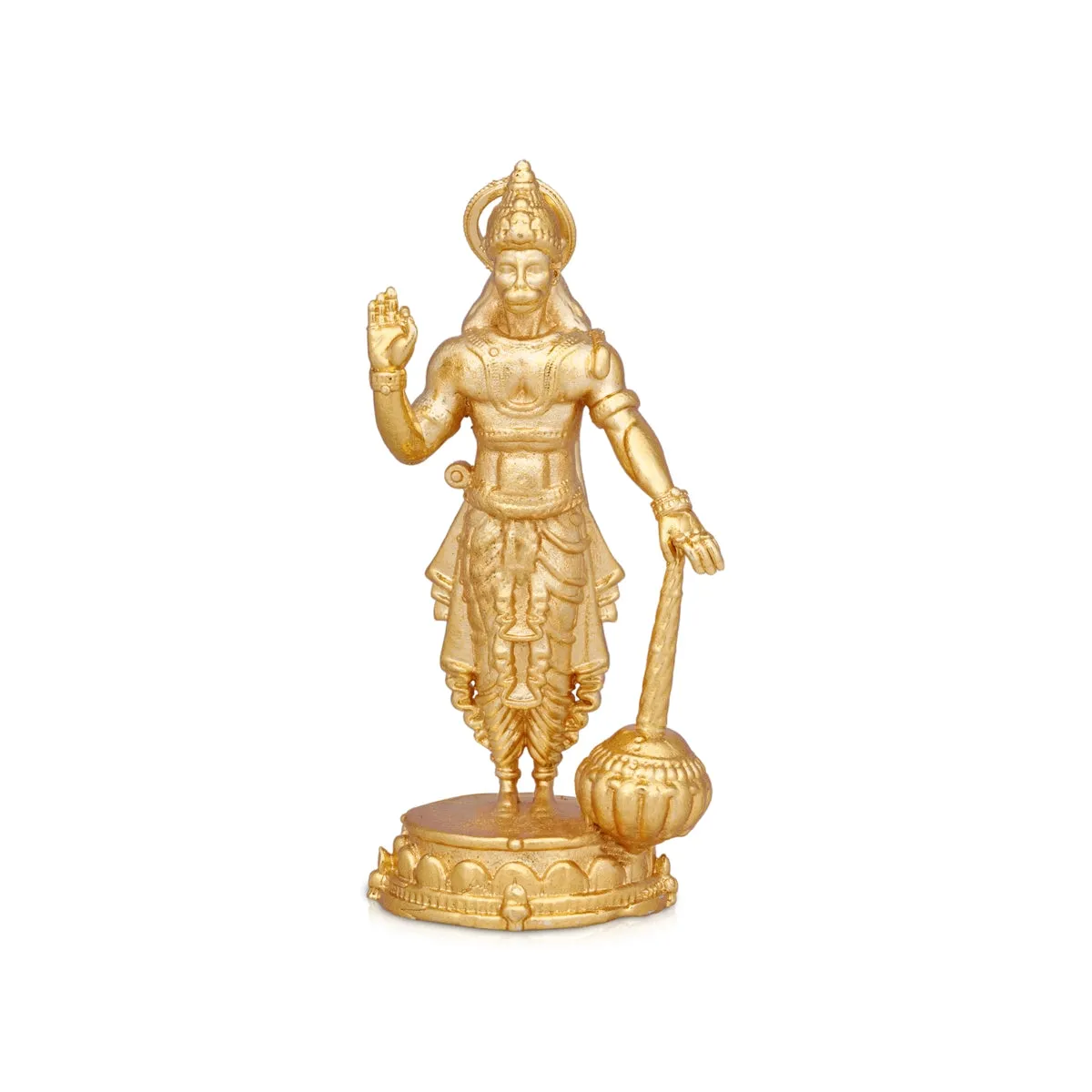 Anjaneya Statue - 3 x 1.5 Inches | Copper Idol/ Gold Polish Standing Hanuman Statue for Pooja/ 105 Gms Approx