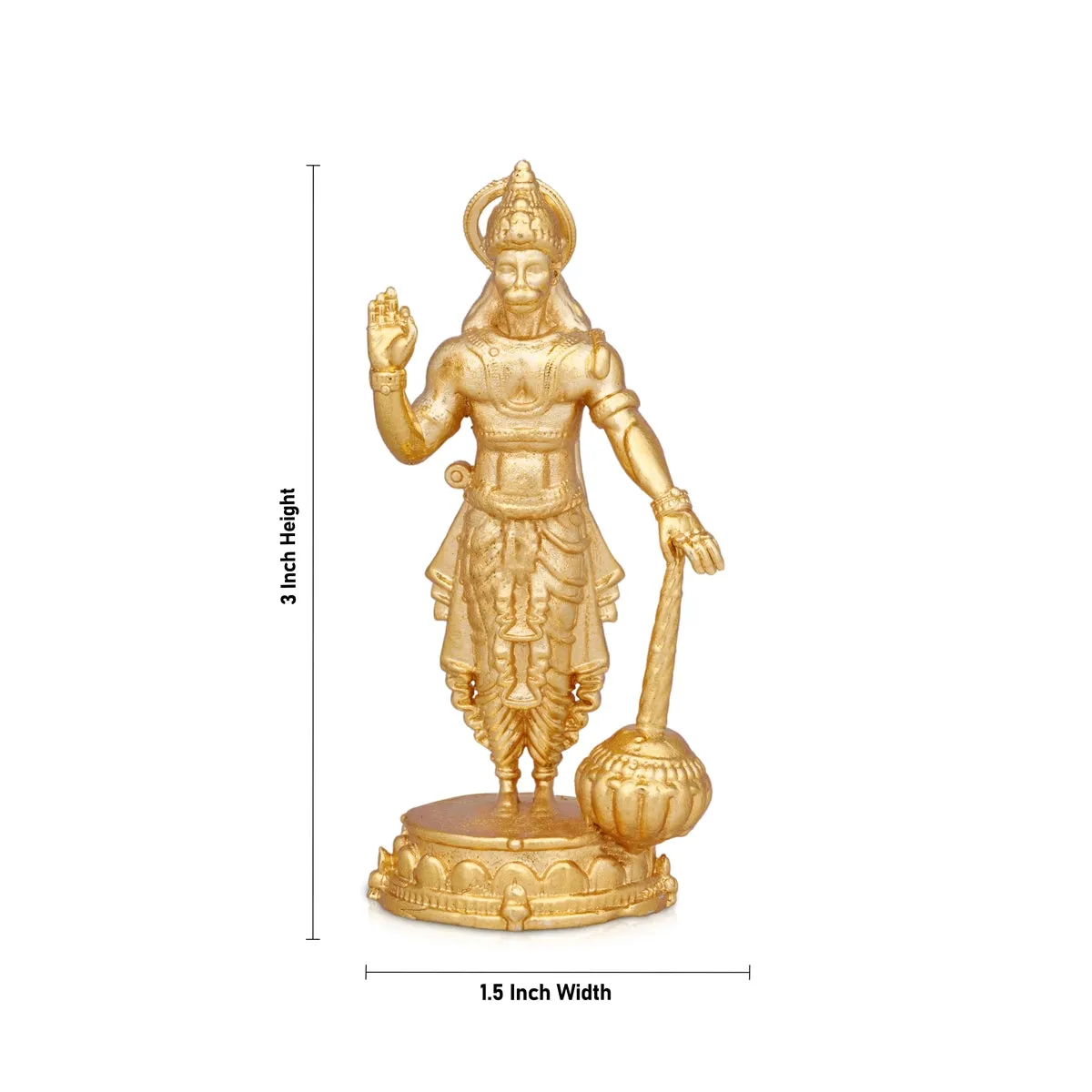 Anjaneya Statue - 3 x 1.5 Inches | Copper Idol/ Gold Polish Standing Hanuman Statue for Pooja/ 105 Gms Approx