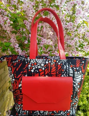 Ankara Print and Faux Leather Tote  Handbags