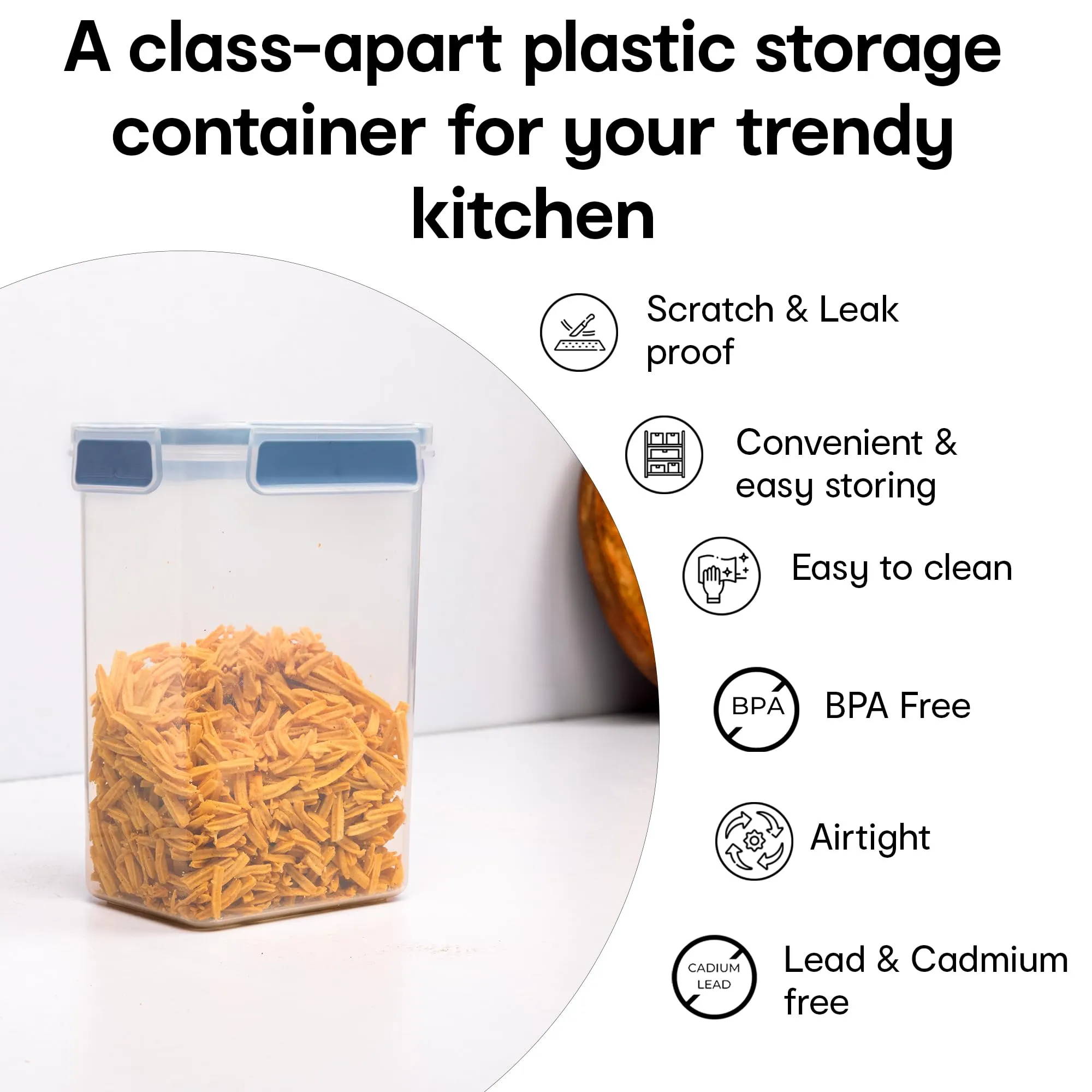 Anko 1.5 L BPA-free Leak-proof Airtight Plastic Storage Container/Jar With Lockable Lids | Storage Container/Pasta Container With Spill-proof Lid | Containers Ideal for Pasta, Nuts, Cookies & Cereals