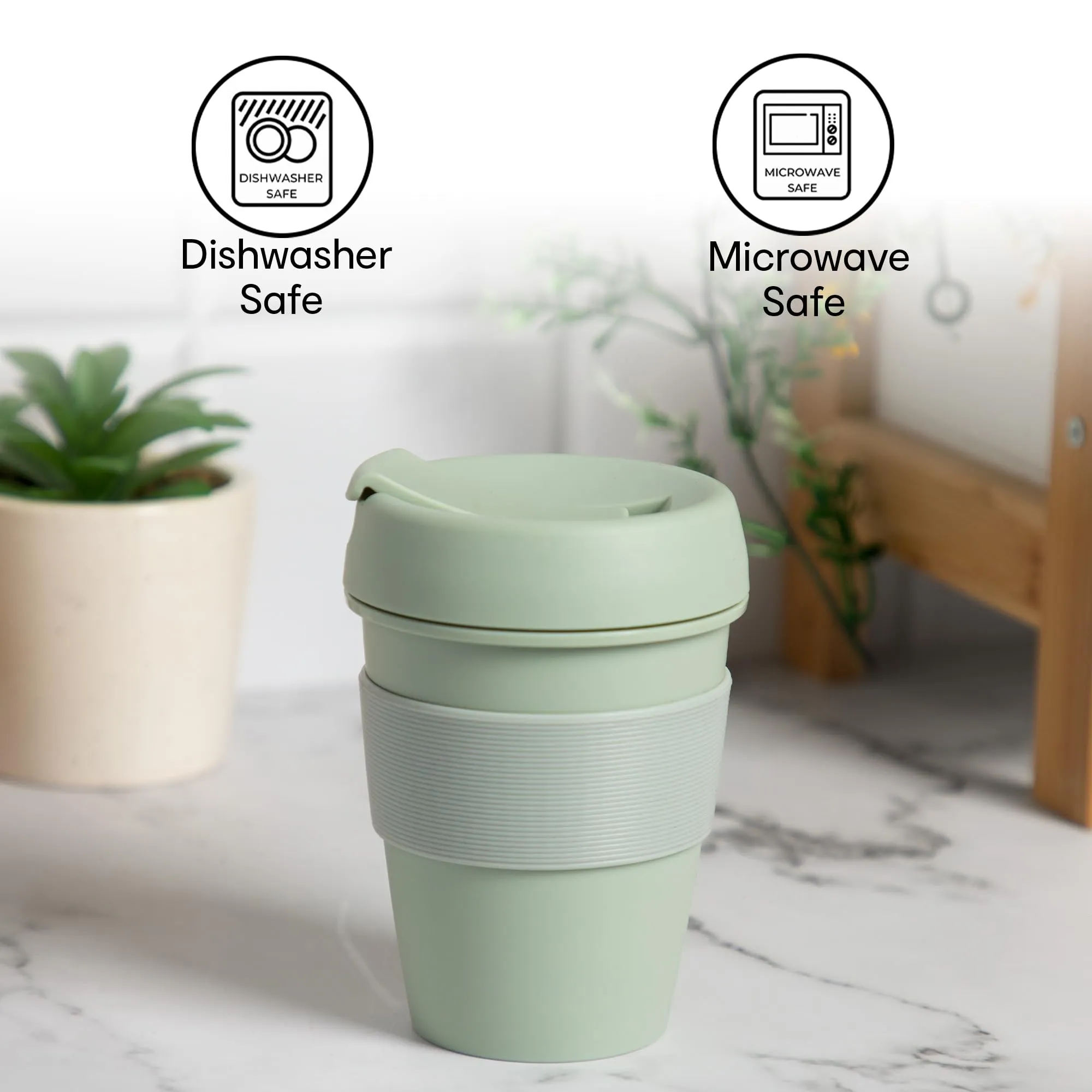 Anko 430ml Reusable Travel Cup |Beverage Sipper | Leak-Proof and Reusable | BPA Free | Ideal for Home, Office, Kitchen, Gifting, Traveling| Dishwasher and Microwave Safe| Sage Green | Set of 2