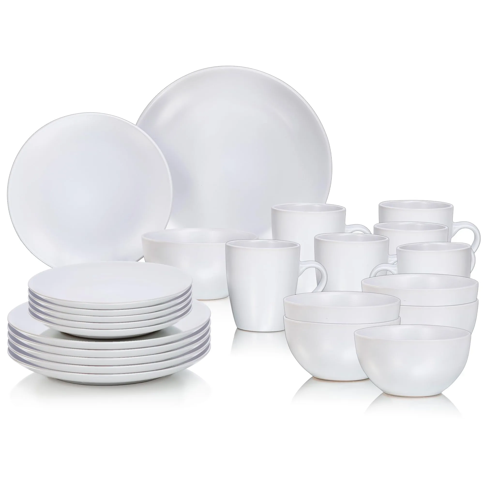 Anko Café White 24 Piece Dinner Set/Classy Stoneware Dinner Set With 6 Side Pl6 Dinner Plates, 6 Bowls, And 6 Mugs,White Dinner Set - Solid