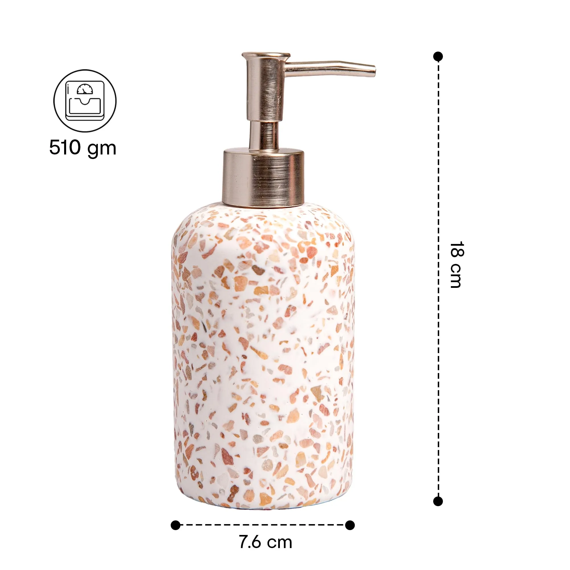 Anko Terrazzo Soap Dispenser - Set of 3| Stylish Bathroom Accessory with Terrazzo Design | 18cm Height, Pink Color