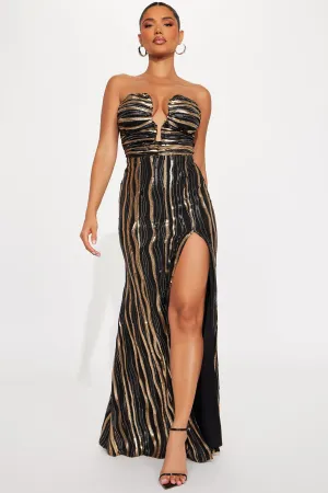 Anna Striped Sequin Maxi Dress - Black/Gold