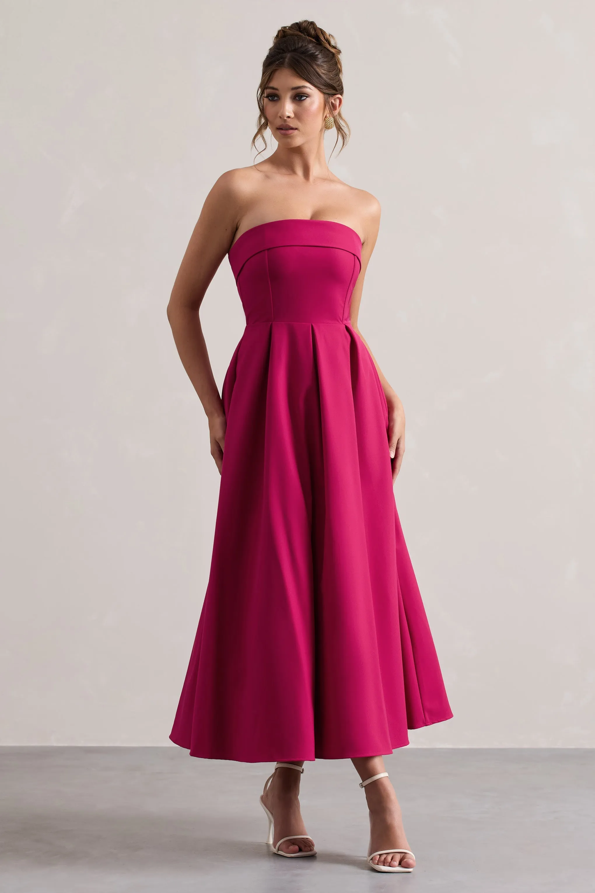 Annalise | Hot Pink Bandeau Skater Midi Dress