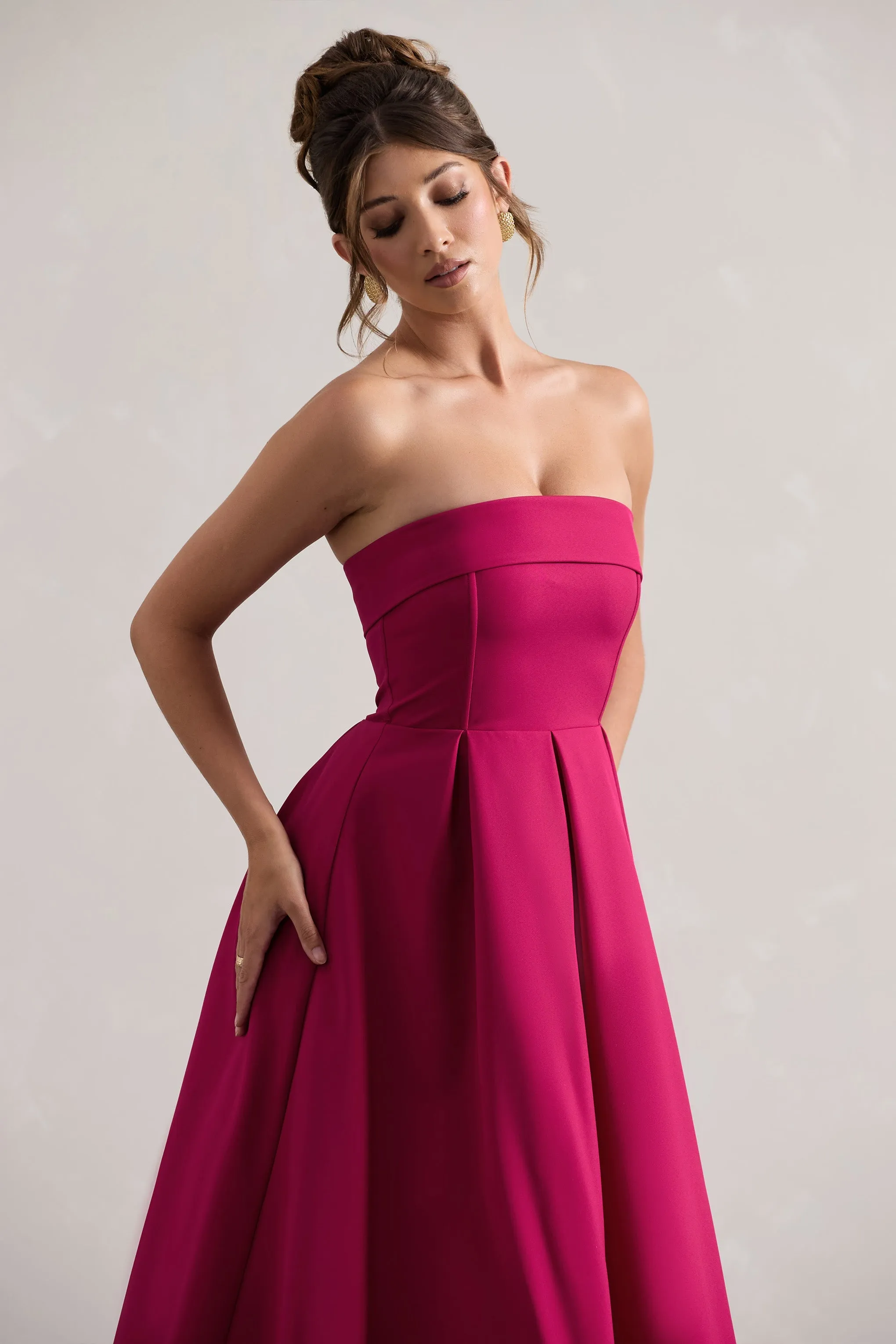 Annalise | Hot Pink Bandeau Skater Midi Dress