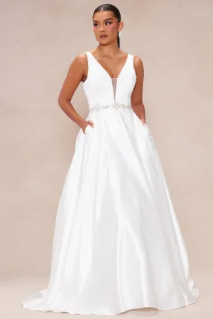 Annalise Satin Embellished Bridal Gown - White