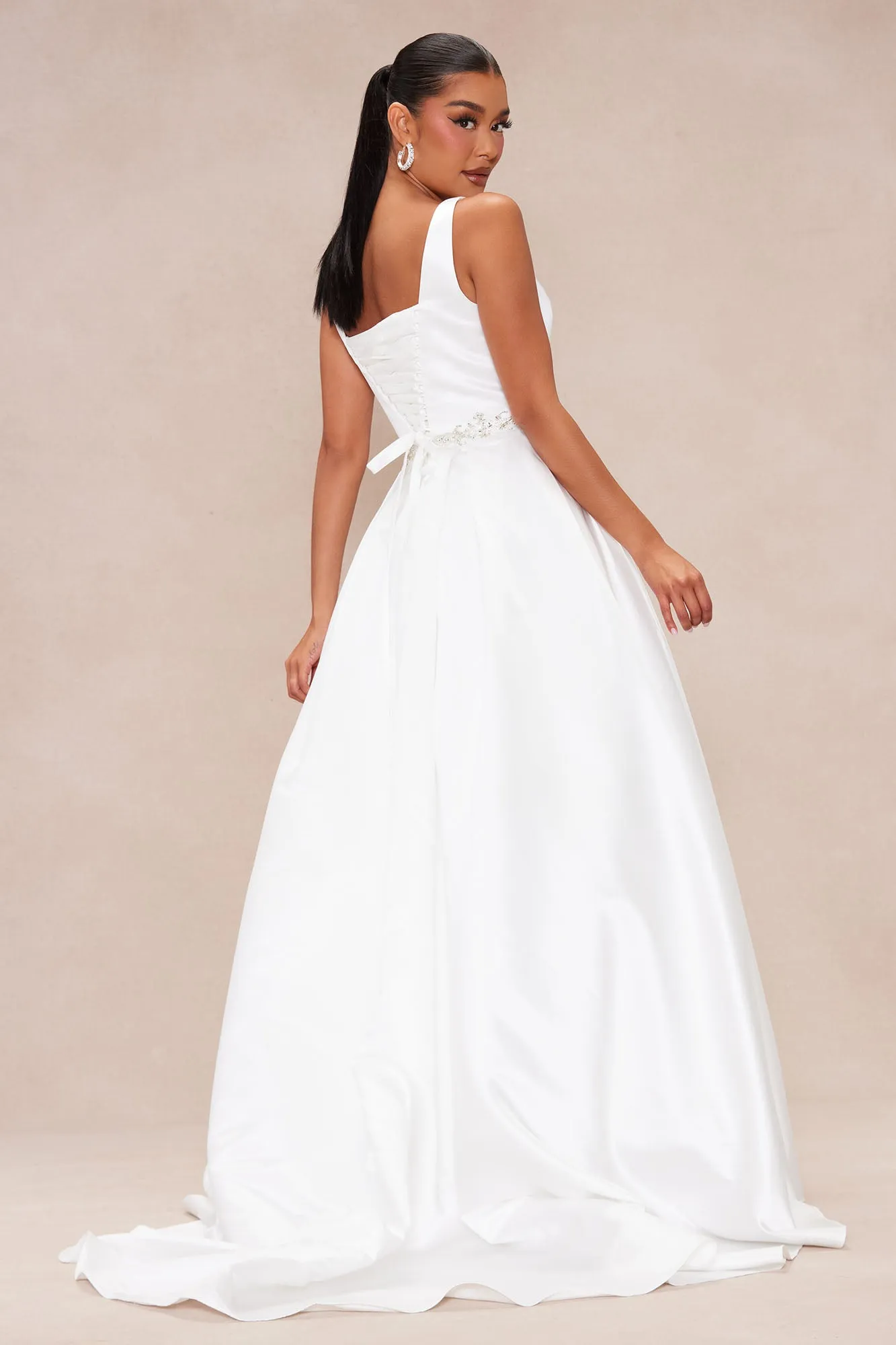 Annalise Satin Embellished Bridal Gown - White