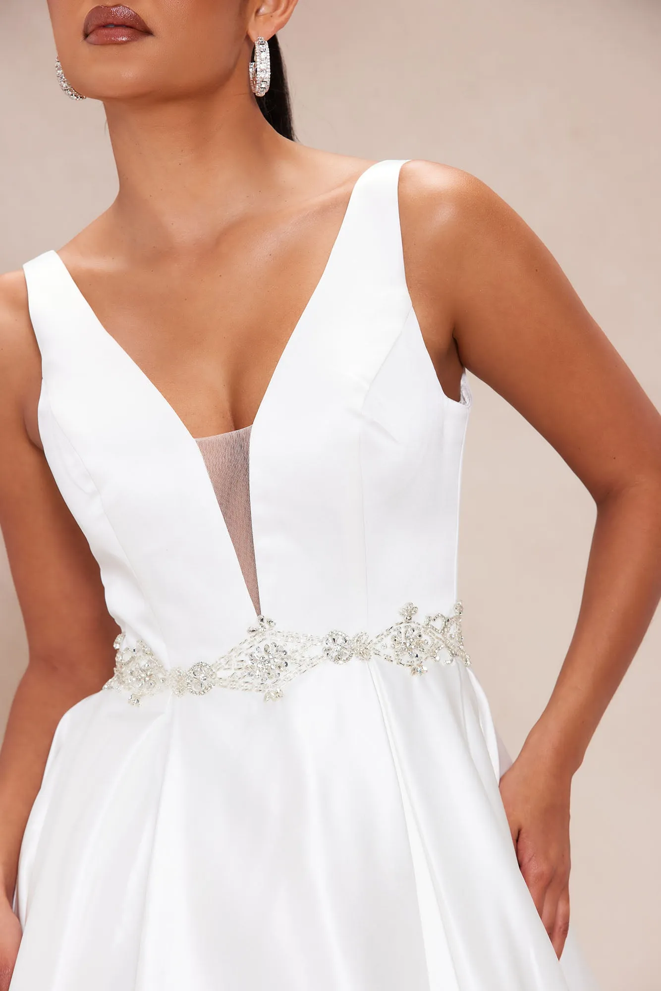 Annalise Satin Embellished Bridal Gown - White