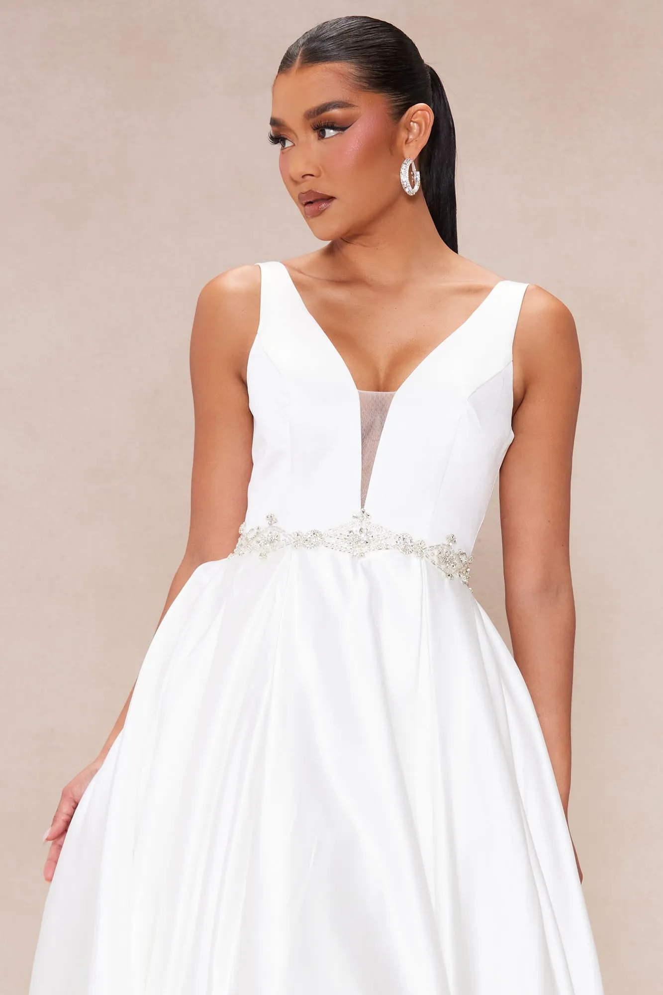 Annalise Satin Embellished Bridal Gown - White