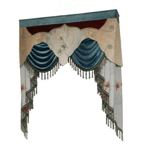 Annapolis Luxury Valance - Floral Blue with Lace