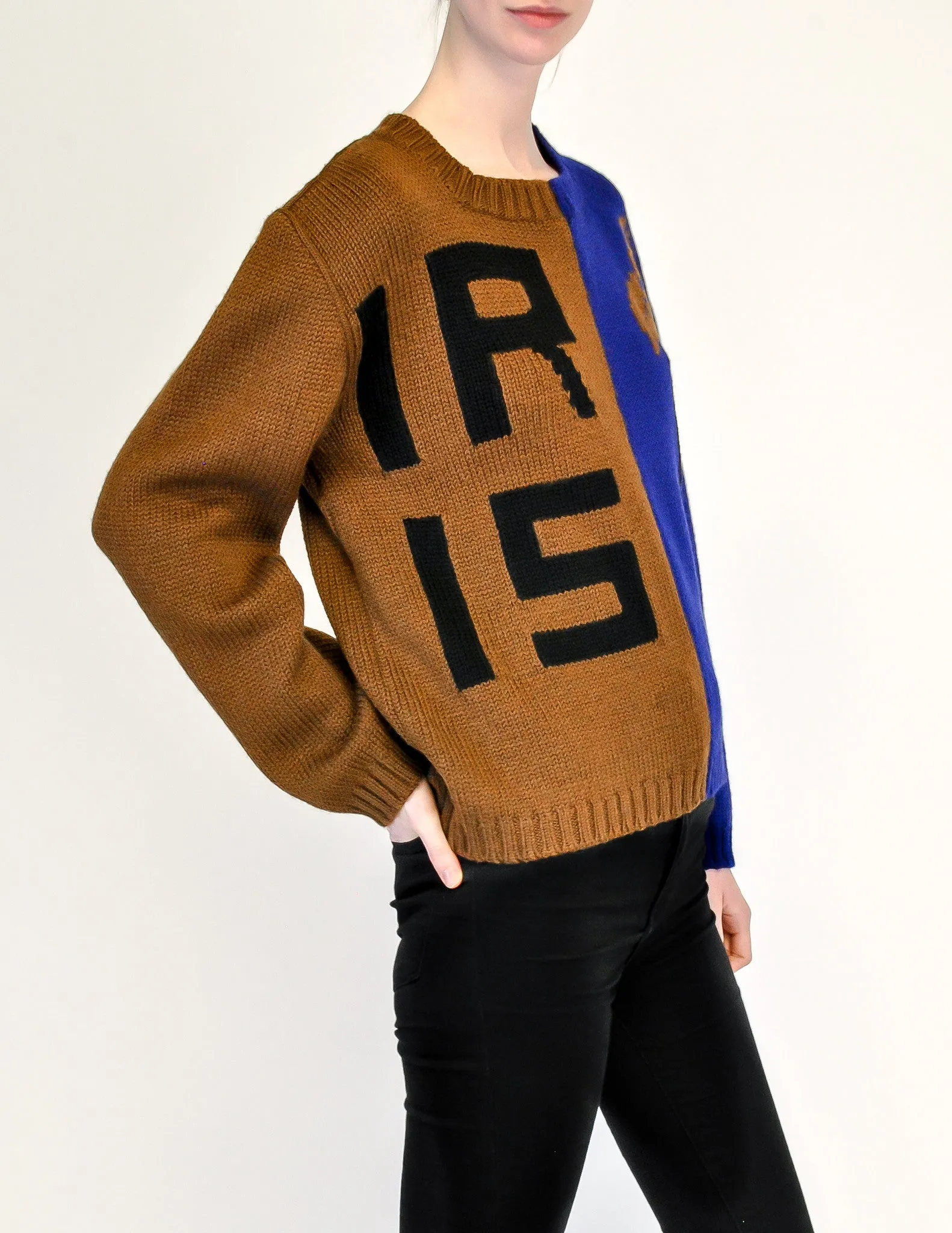 Anne Marie Beretta Vintage Blue & Brown Iris Sweater