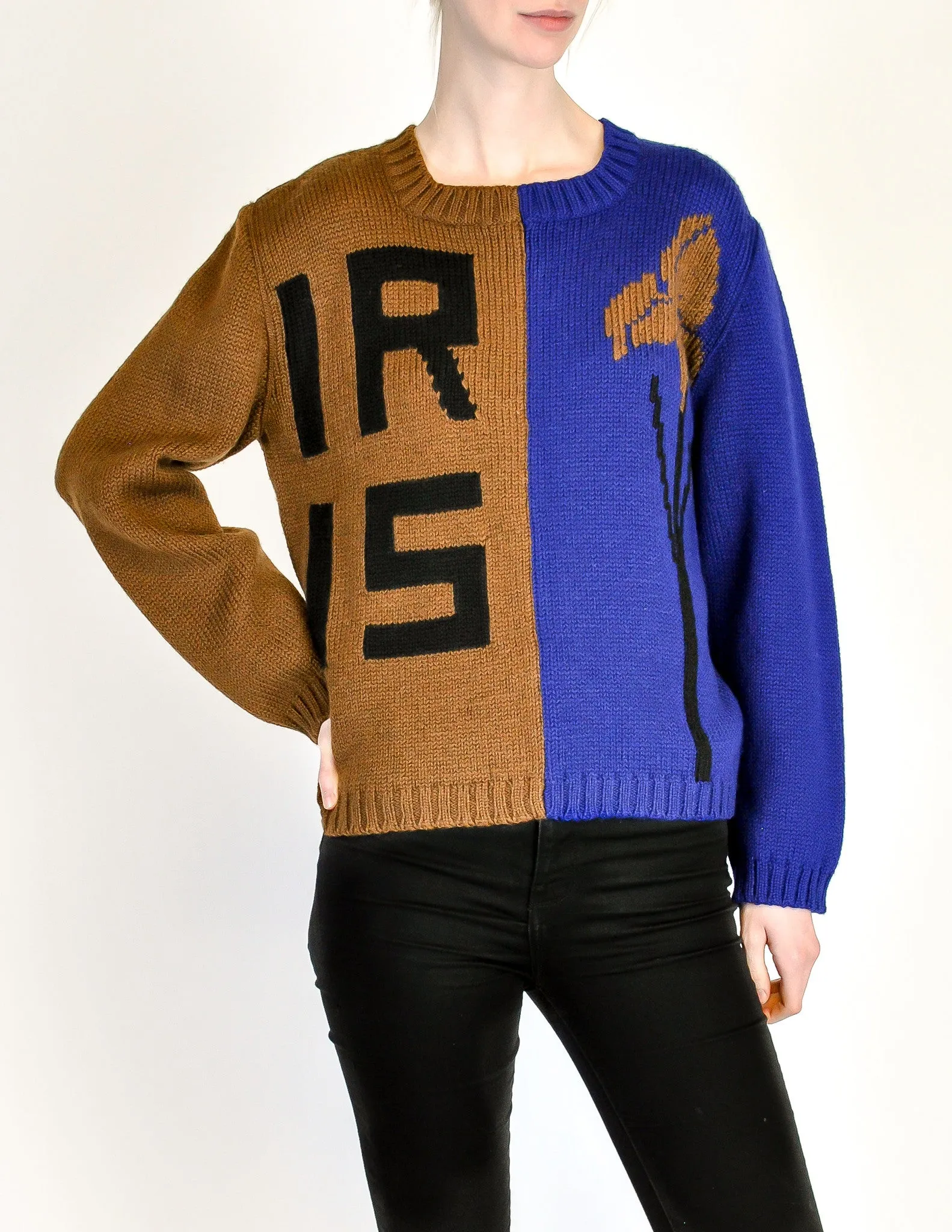 Anne Marie Beretta Vintage Blue & Brown Iris Sweater