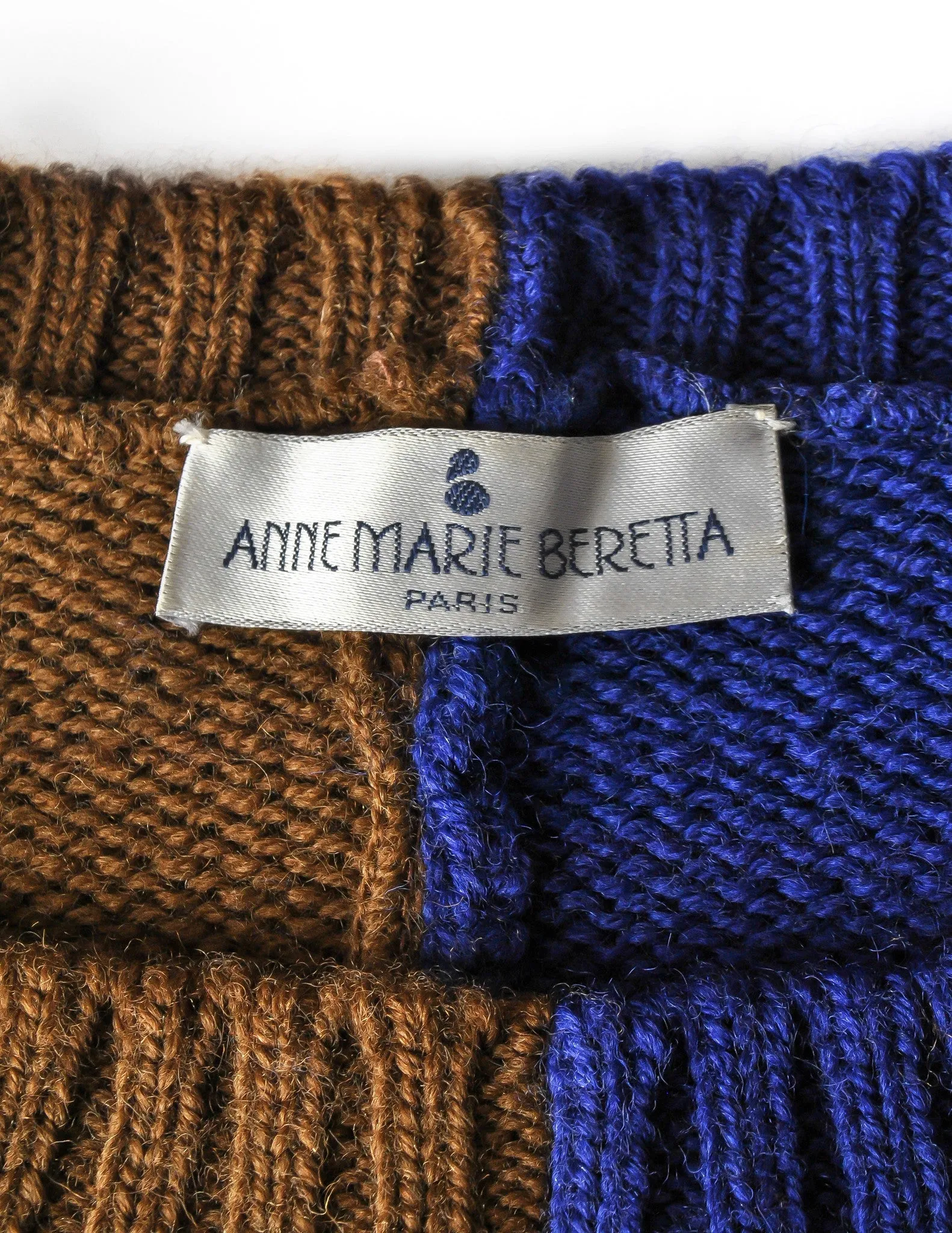 Anne Marie Beretta Vintage Blue & Brown Iris Sweater