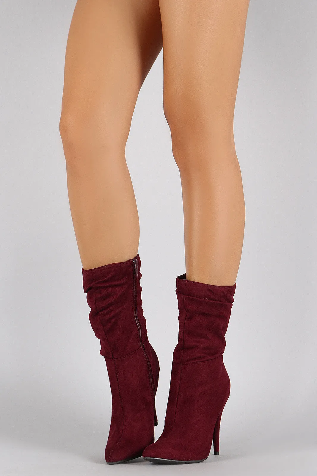 Anne Michelle Suede Slouchy Pointy Toe Mid Calf Boots