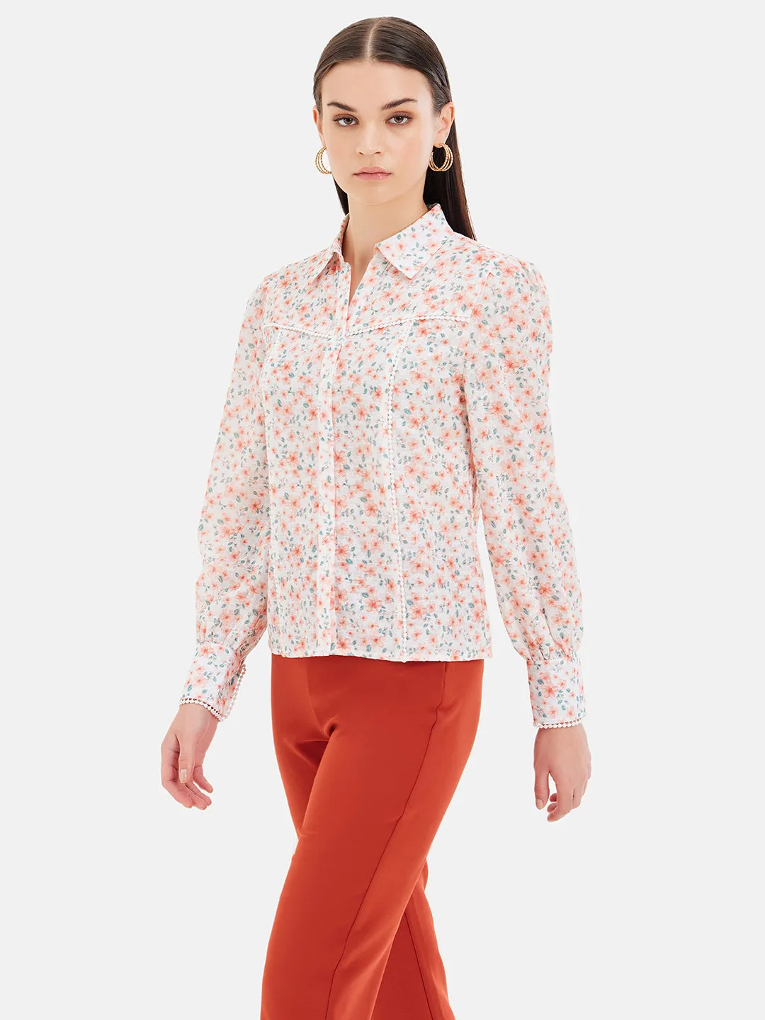 Anne Printed Shirt With Lace Inserts