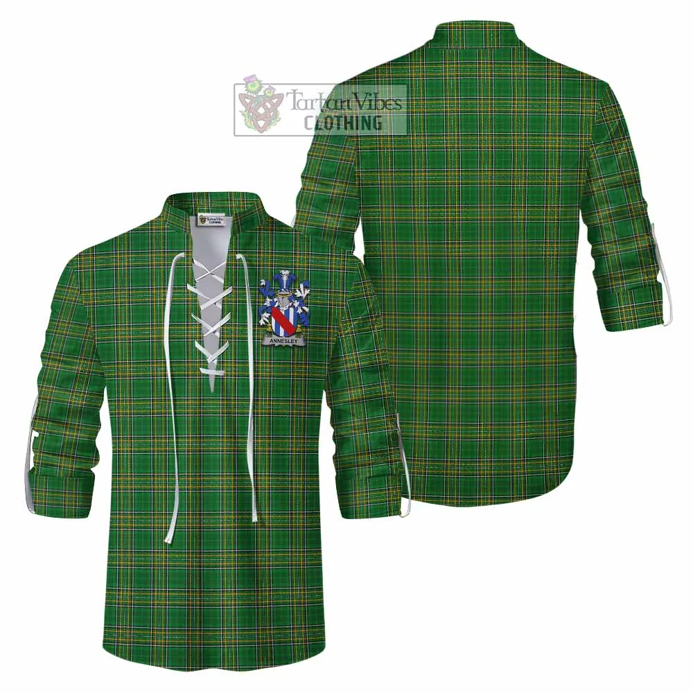 Annesley Irish Clan Tartan Ghillie Kilt Shirt with Coat of Arms