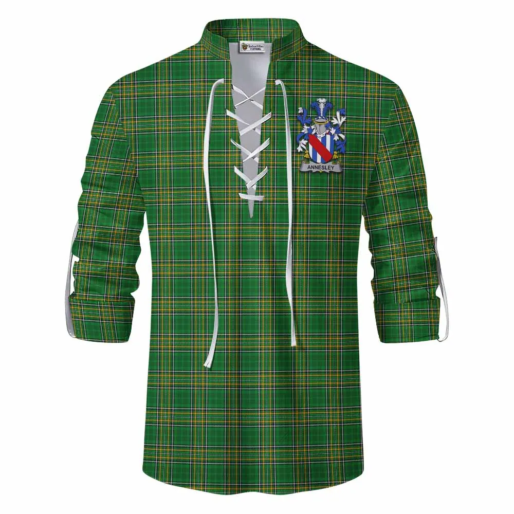 Annesley Irish Clan Tartan Ghillie Kilt Shirt with Coat of Arms