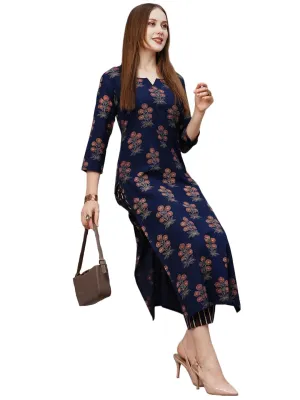 ANNI DESIGNER Women's Cotton Blend Printed Straight Kurta with Pant (JIRA Blue_XL_Blue_X-Large)