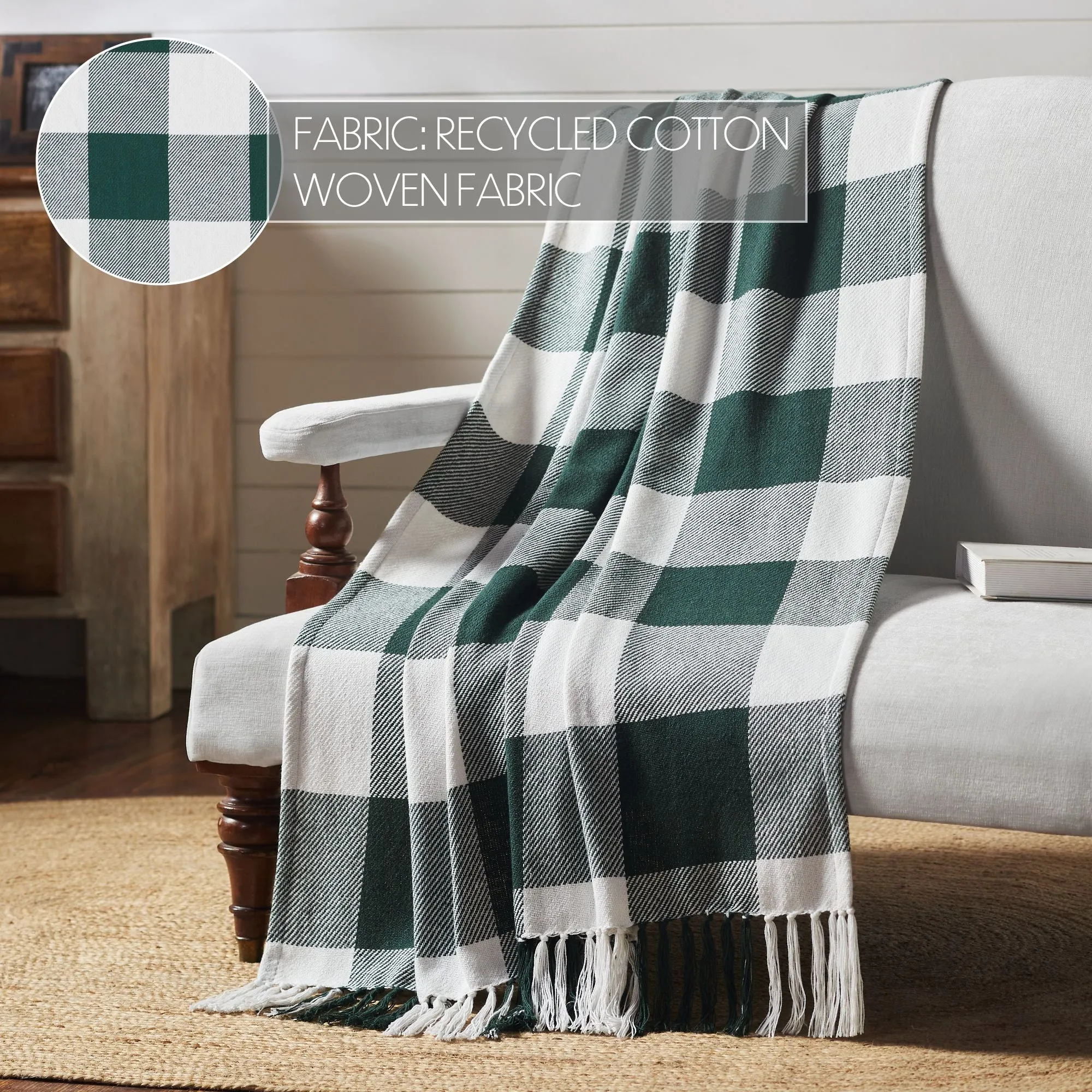 Annie Buffalo Check Hunter Green Woven Throw 50x6