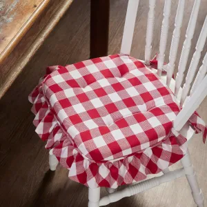 Annie Buffalo Check Red Ruffled Chair Pad 16.5x18