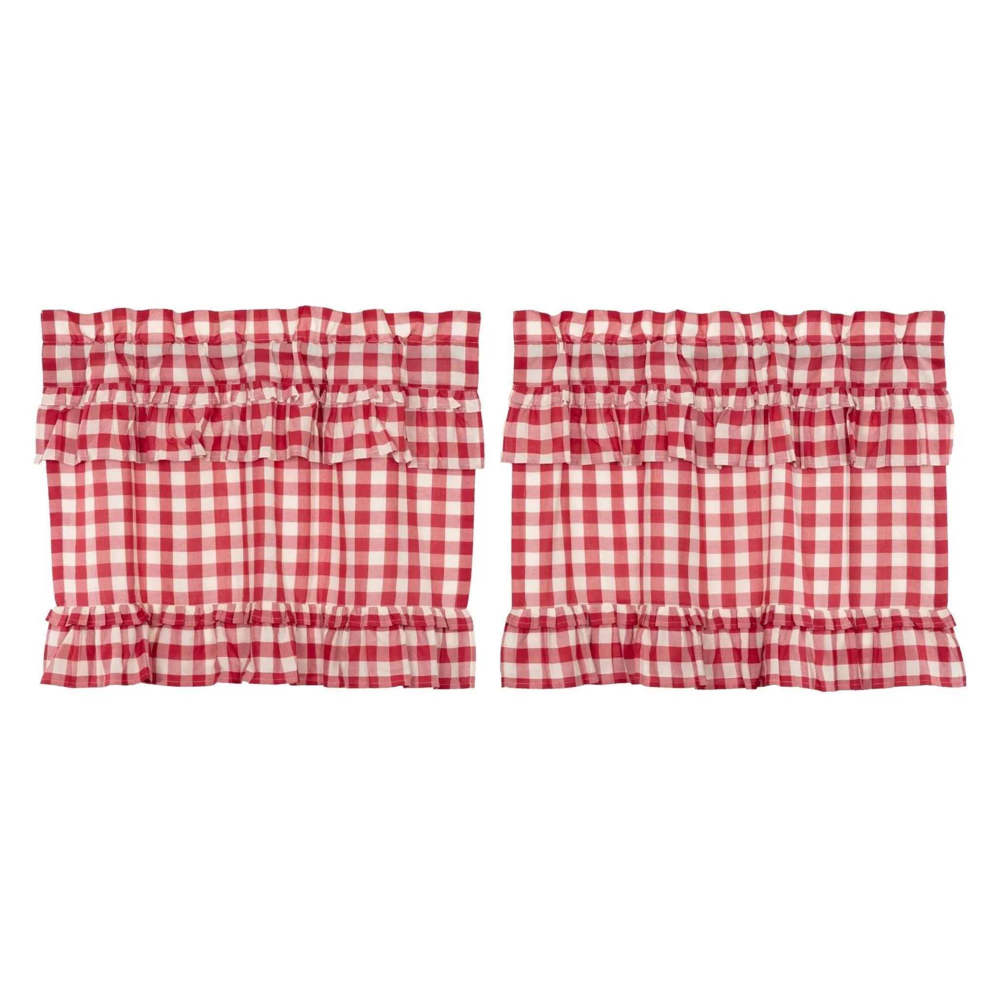 Annie Buffalo Check Red Ruffled Lined Tier Curtains 24"