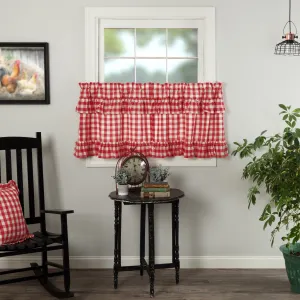 Annie Buffalo Check Red Ruffled Lined Tier Curtains 24"