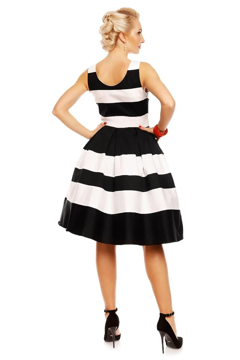 Annie Embroidered Cherry Stripe Swing Dress in Black