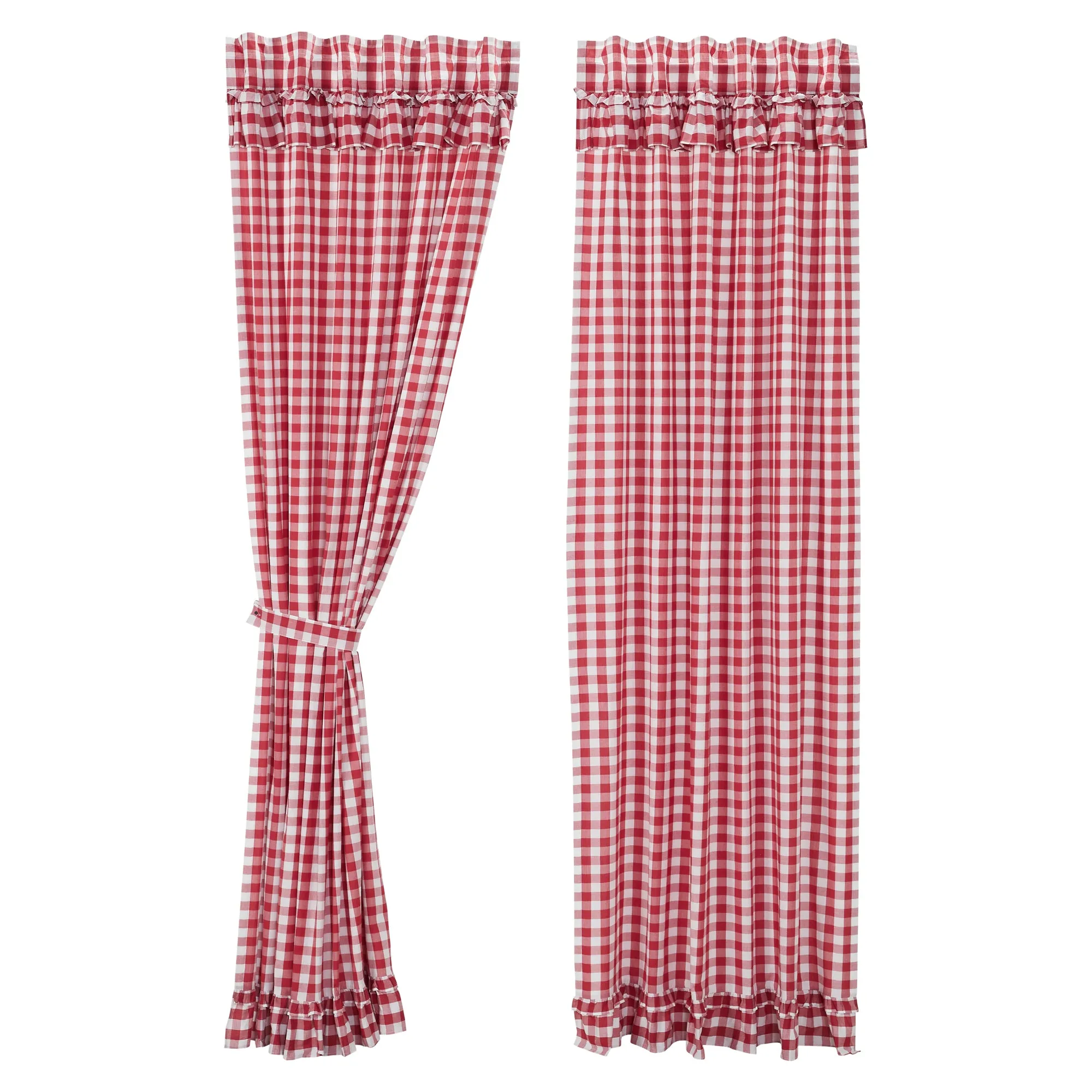 Annie Red Buffalo Check Ruffled Lined Panel Curtains 96"