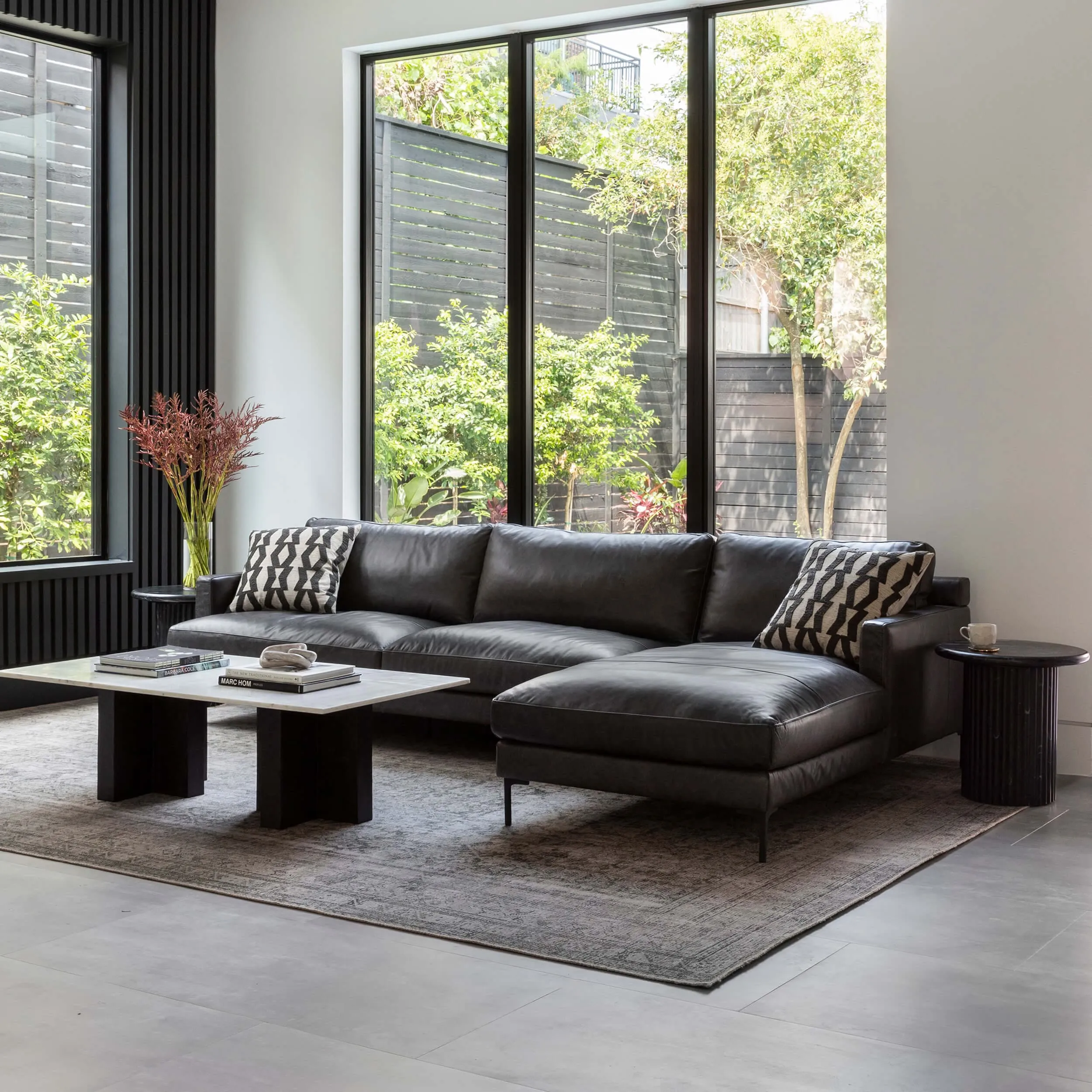 Ansel Leather Sectional, Marseille Black