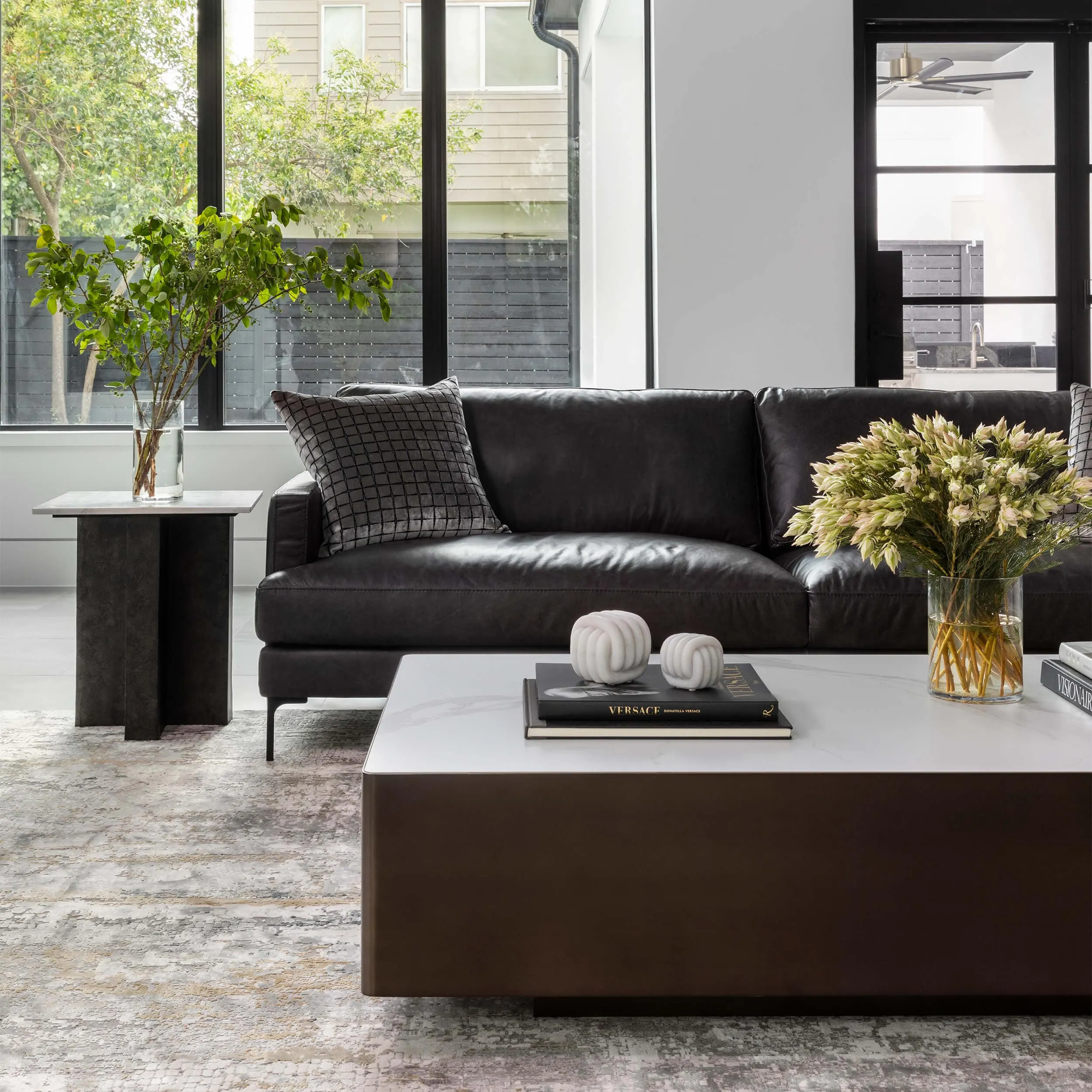 Ansel Leather Sofa, Marseille Black