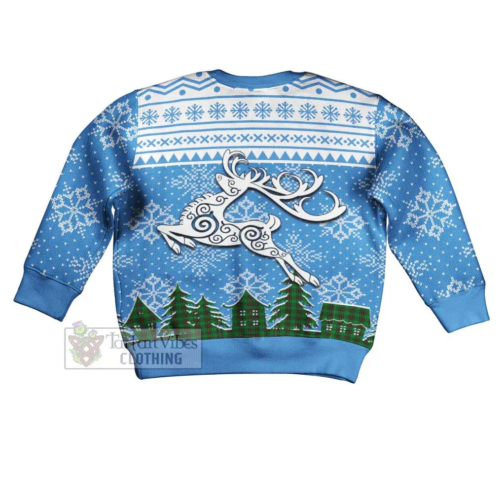 Anstruther Clan Christmas Kid Ugly Sweater with Tartan and Celtic Reindeer Style