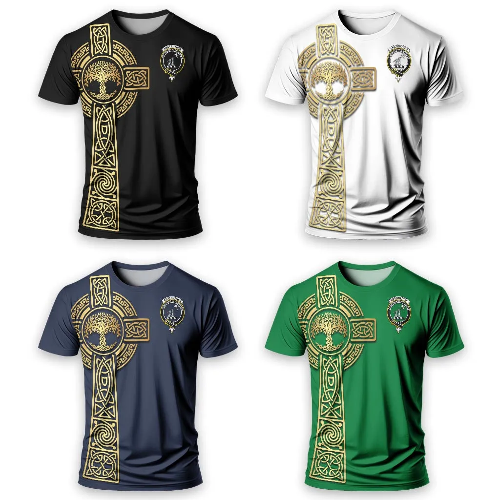 Anstruther Clan Mens T-Shirt with Golden Celtic Tree Of Life