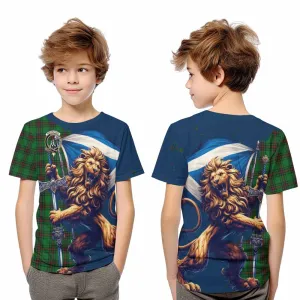 Anstruther Tartan Family Crest Kid T-Shirt with Scottish Majestic Lion