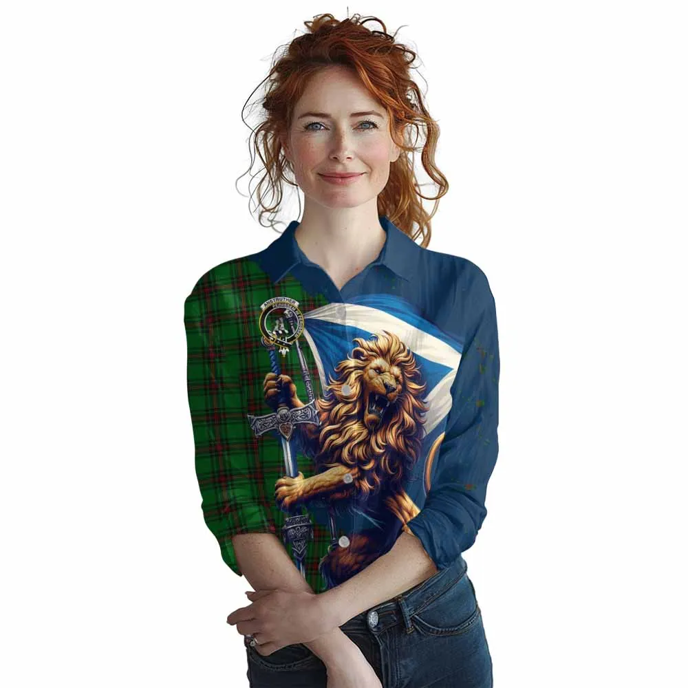 Anstruther Tartan Family Crest Women's Casual Shirt with Scottish Majestic Lion