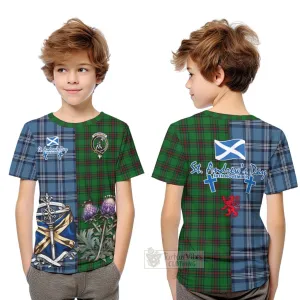 Anstruther Tartan Kid T-Shirt Happy St. Andrew's Day Half Tartan Style