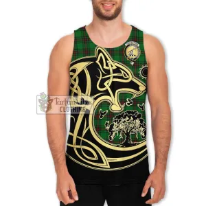 Anstruther Tartan Men's Tank Top with Family Crest Celtic Wolf Style