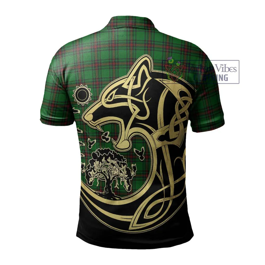 Anstruther Tartan Polo Shirt with Family Crest Celtic Wolf Style