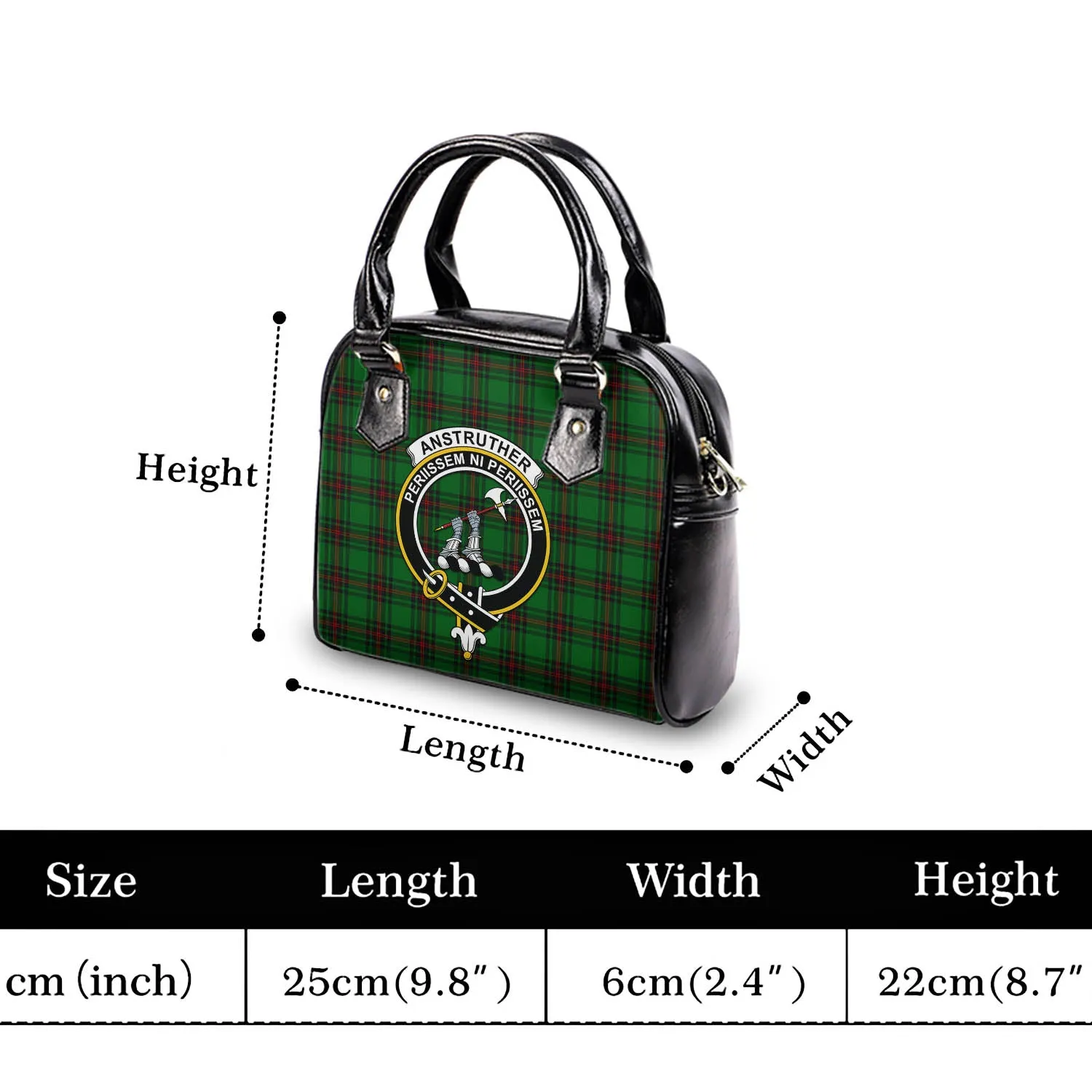 Anstruther Tartan Shoulder Handbags with Family Crest