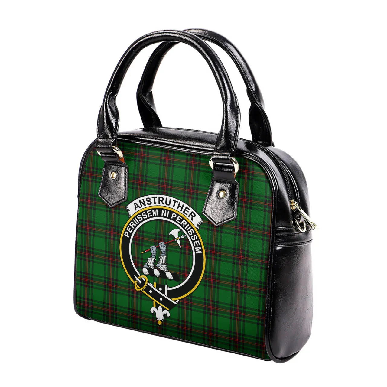 Anstruther Tartan Shoulder Handbags with Family Crest