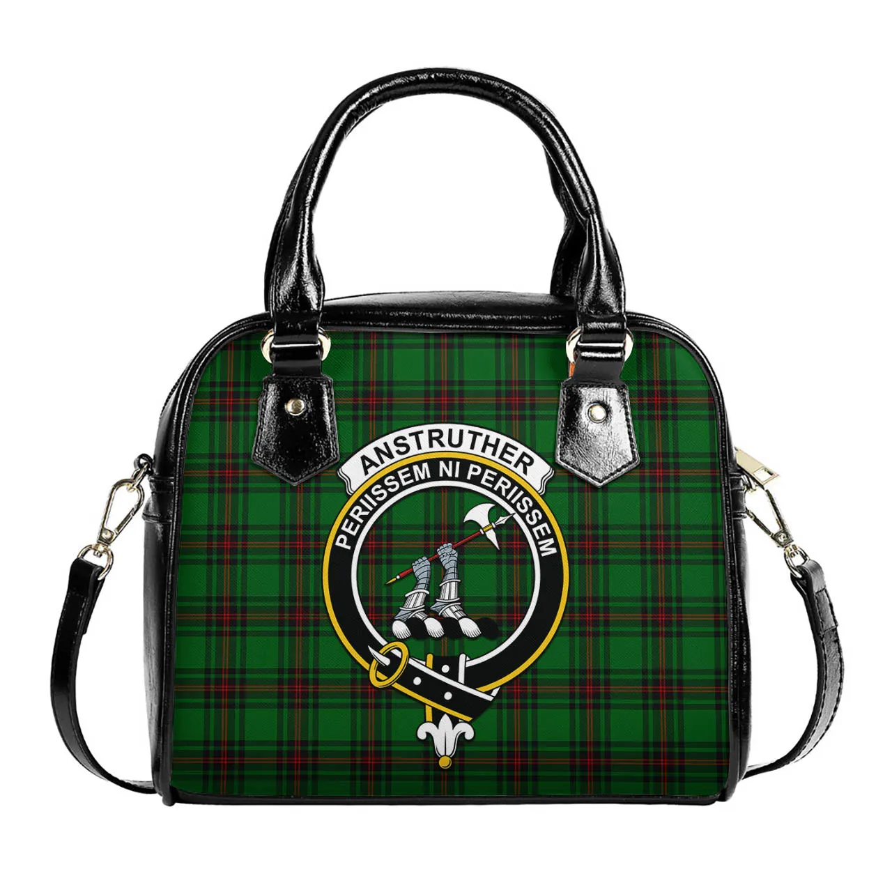 Anstruther Tartan Shoulder Handbags with Family Crest