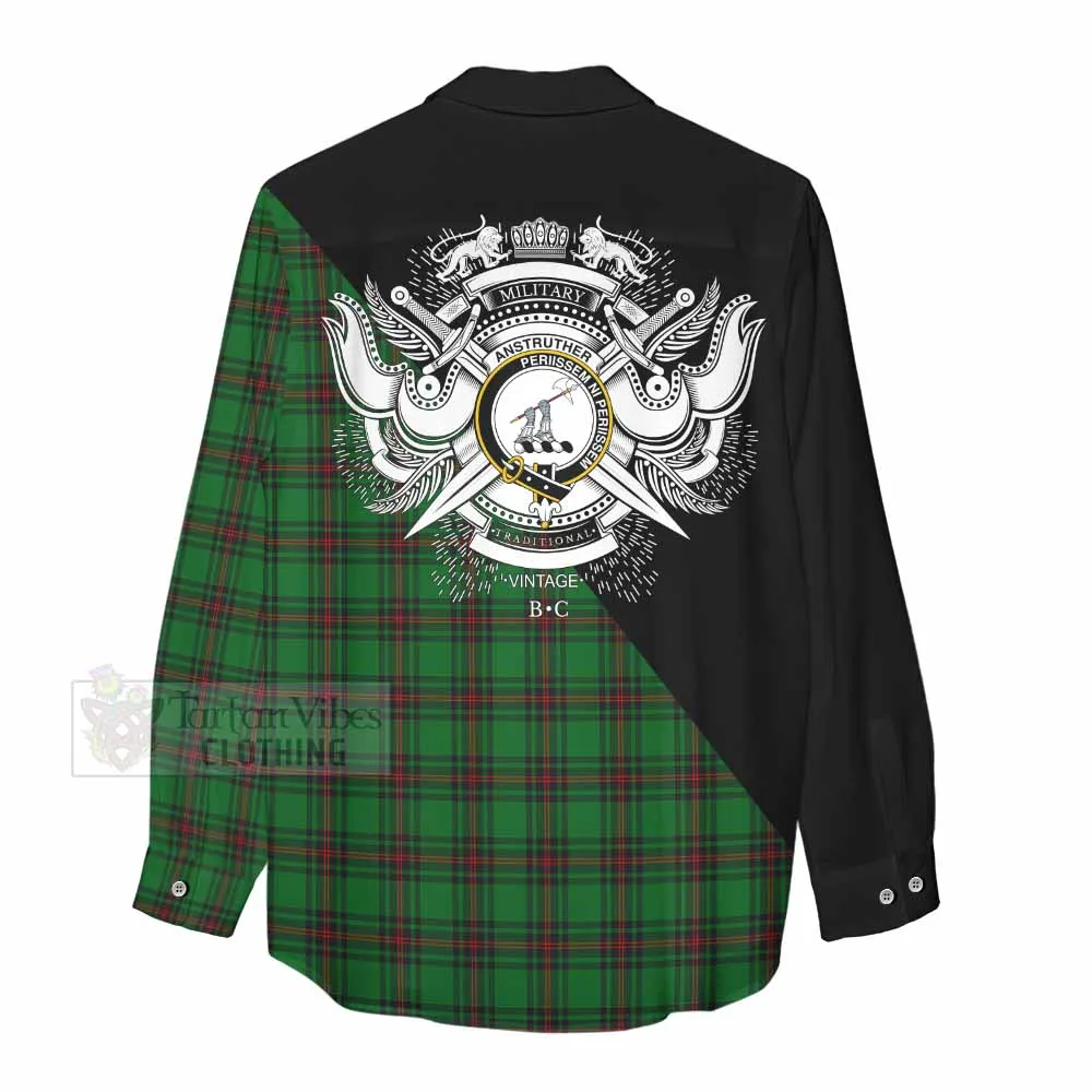 Anstruther Tartan Women's Casual Shirt with Family Crest and Military Logo Style