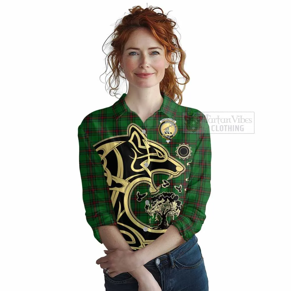 Anstruther Tartan Women's Casual Shirt with Family Crest Celtic Wolf Style