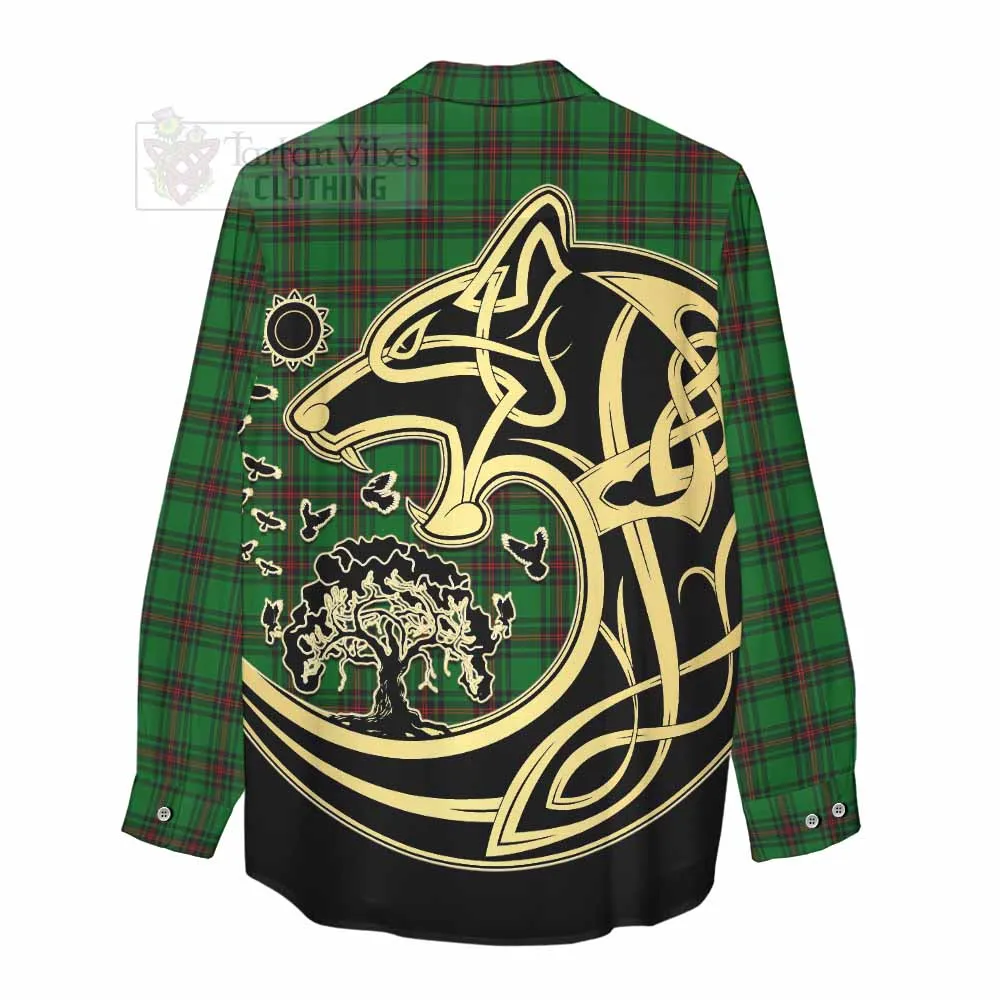 Anstruther Tartan Women's Casual Shirt with Family Crest Celtic Wolf Style