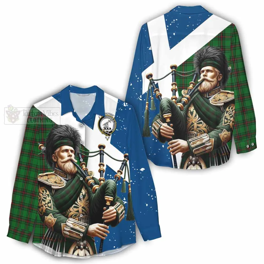 Anstruther Tartan Women's Casual Shirt with Family Crest Scottish Bagpiper Vibes